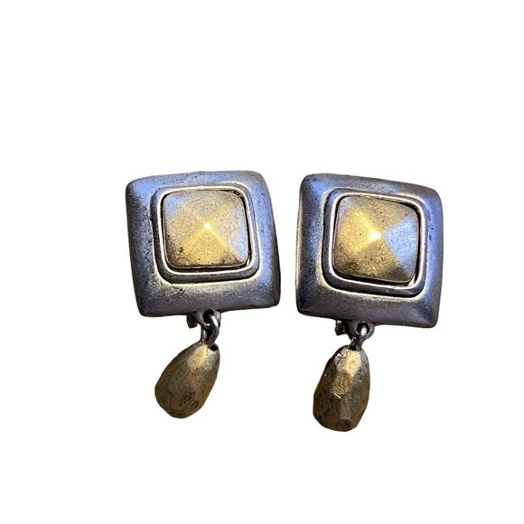 Premier Designs Hammered Two Tone convertible Clip On & Pierced Earrings - Picture 1 of 3